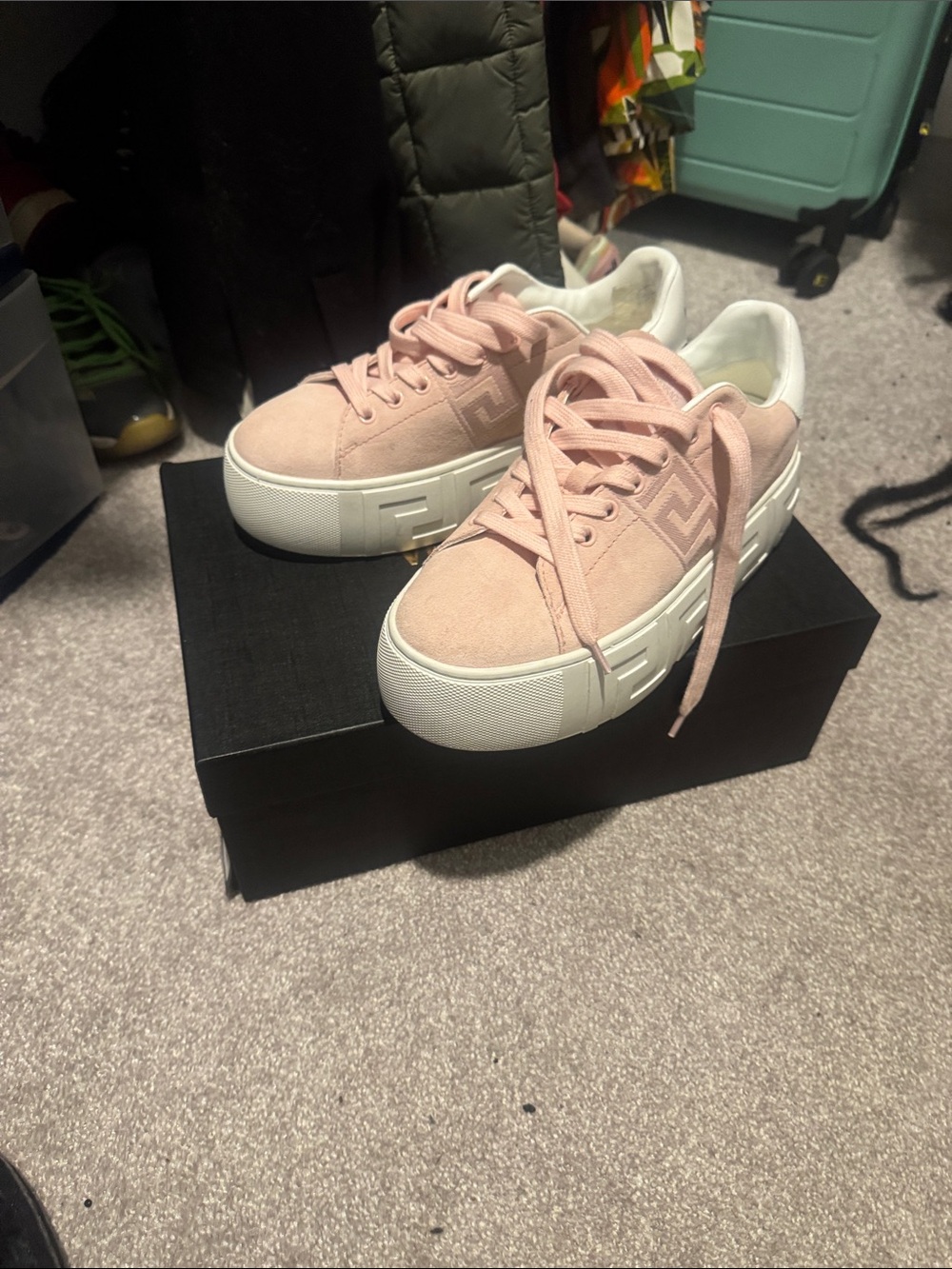 Versace Pink Suede Platform Sneakers with White Soles
